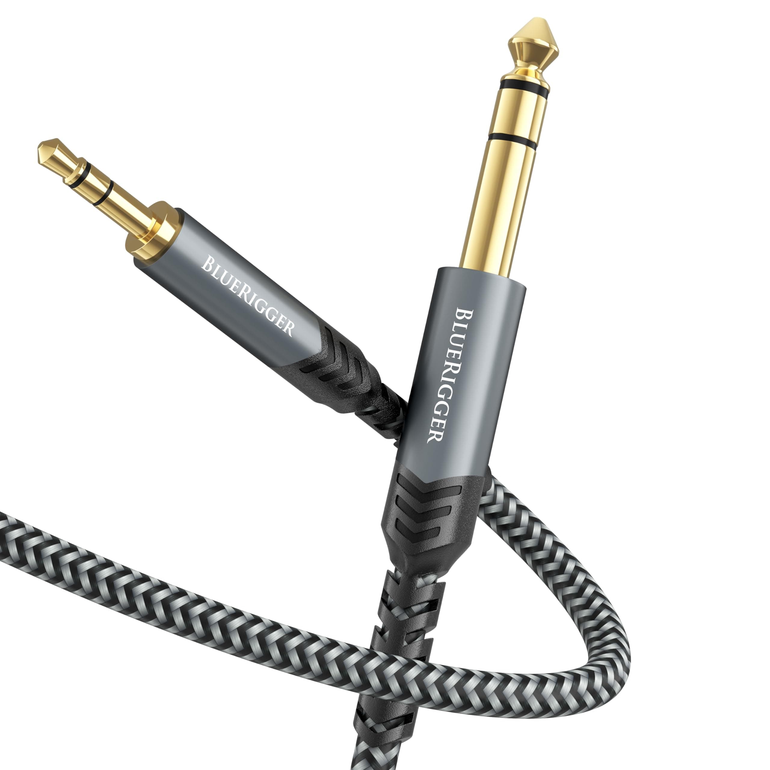 BlueRigger 3.5mm to 6.35mm Audio Cable (10FT, Bi-Directional, 3.5mm 1/8" Male TRS to 6.35mm 1/4" Male TRS, Braided Stereo Audio Cable for Cellphone, Amplifiers, Guitar, Speaker