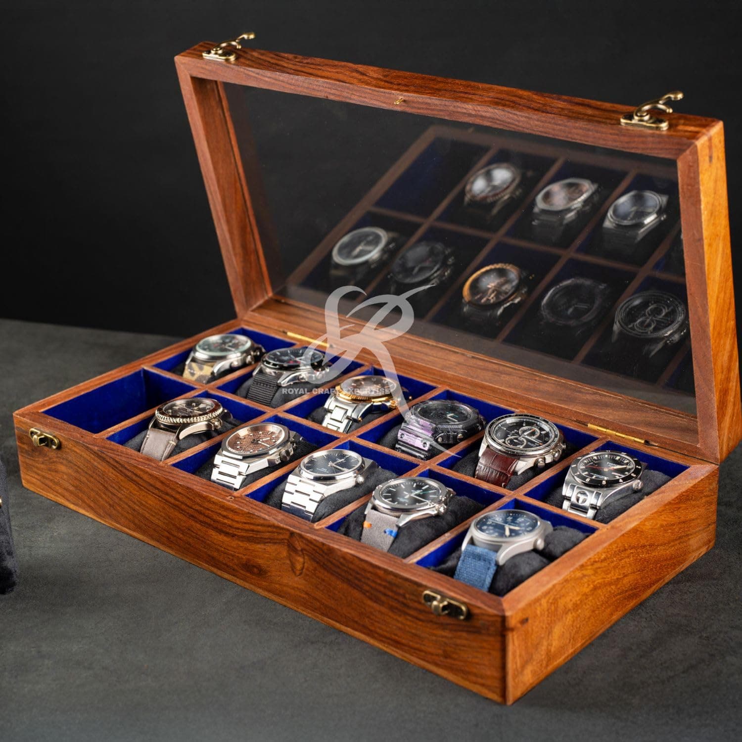 Royal Craft Expertise Wooden Watch Box for Men – Indian Rosewood Timepiece Organizer with Hinged Lid – Display Case and Storage Box – Best gift for him (Dark Ivory)