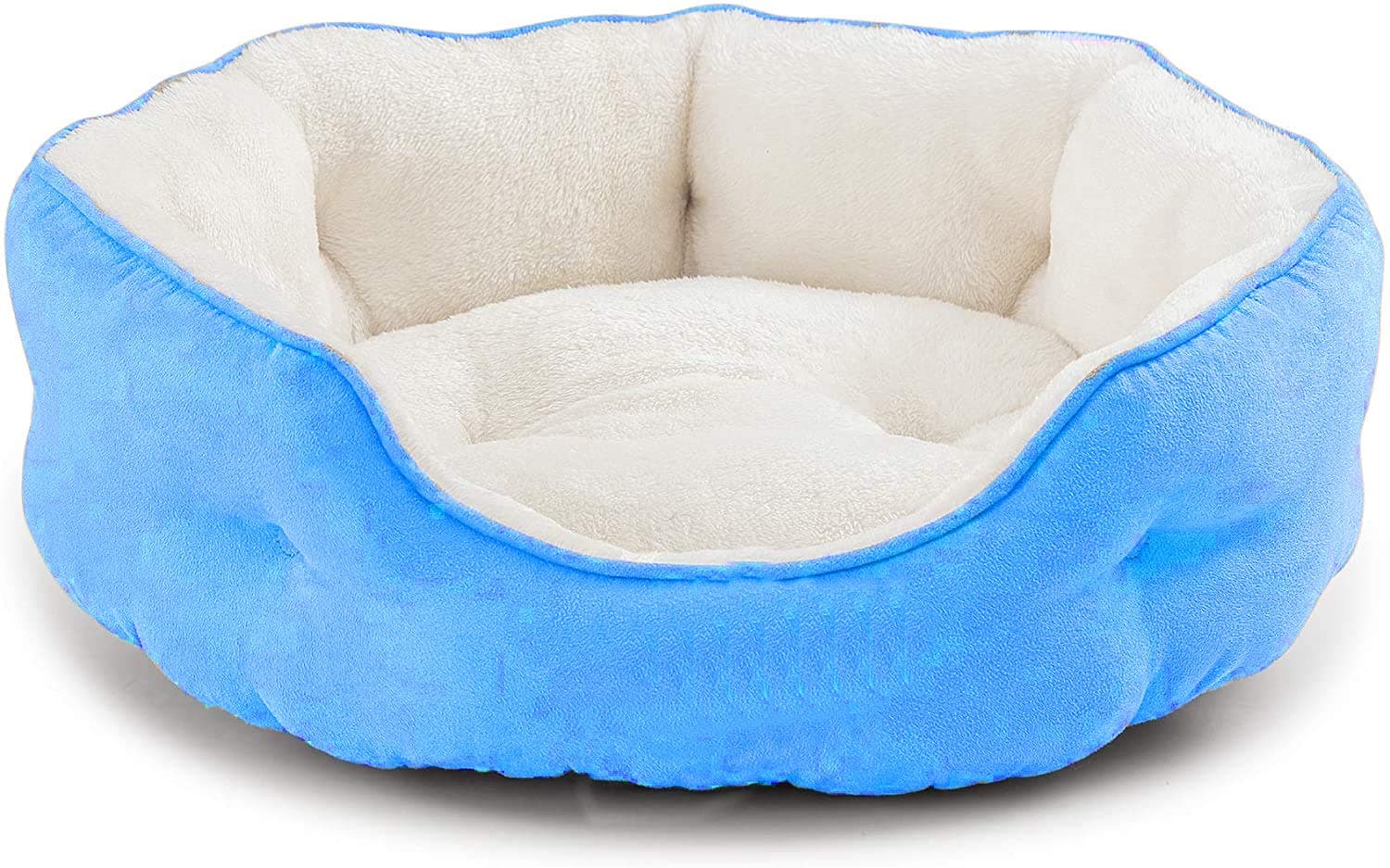 PAWSOME Round Cat Bed for Indoor Cats Clearance Washable Dog Bed for Puppy and Kitties with Slip-Resistant Bottom, Plush Flannel Pet Supplies Small Sky