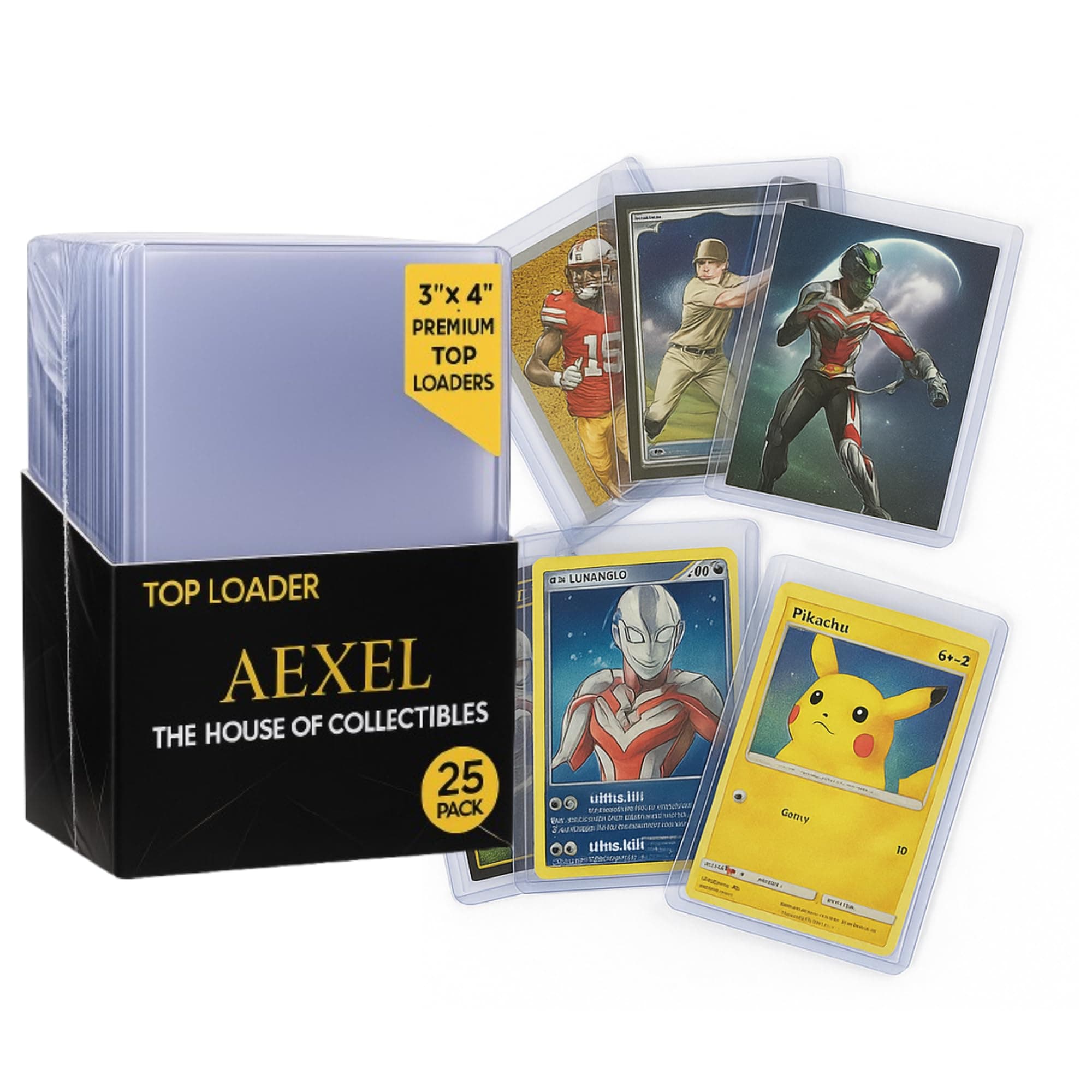 Aexel Ultra Clear Card Toploader, 3x4 inches, 35Pt Compatible with Pokemon Trading Cards, Sports Cards, Topps Cards (25 Pcs Top Loaders)