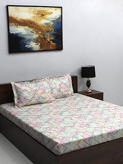 Raymond Home Jazzy Cotton Rich 120 TC Double Bedsheet with 2 Pillow Covers