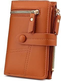 Elios Women's Wallet Vegan Leather Bifold Small Card Holder Coin Holder Compact Ladies Purse with 12 Card Slots, Zipper Pocket and RFID Blocking | Snap Closure | Mini Purse for Women (Brown)