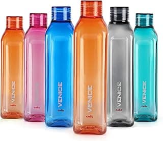 CELLO Venice Water Bottles Set of 6 Pcs For Daily Use, 1000ml Each Multicolor | Stylish & Unbreakable BPA-Free Leakproof Freezer & Fridge Safe Pet Water Bottle For School, Office, Kitchen & Travel