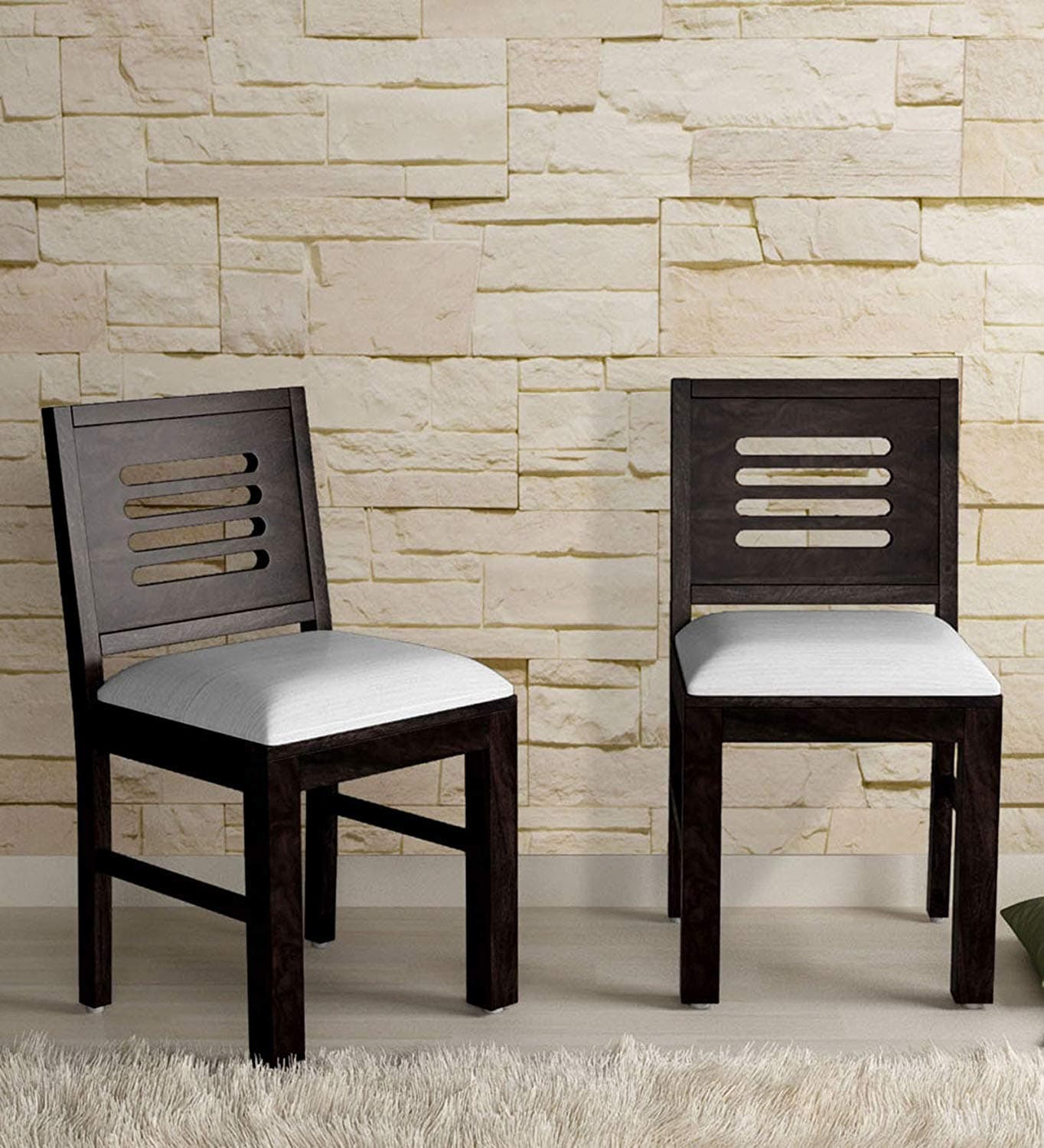 GFH Solid Sheesham Wood Dining Chairs Only | Wooden Set of 2 Dinning Chair for Kitchen & Dining Room | Chairs with Cushion | All (Chestnut Finish, Set of 2)