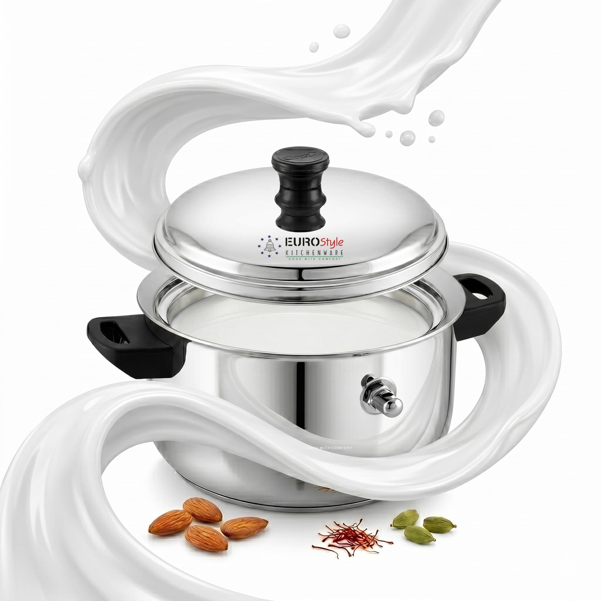 EUROStyle Premium 1Litre Milk Heating Pot with Triple Layer Sandwich Base -Milk Boiler-ISI Mark Certified - Smart Whistle Alert-with Secure Cover Lid-Spill Control-Safe Grip Handle & Easy Lift Knob