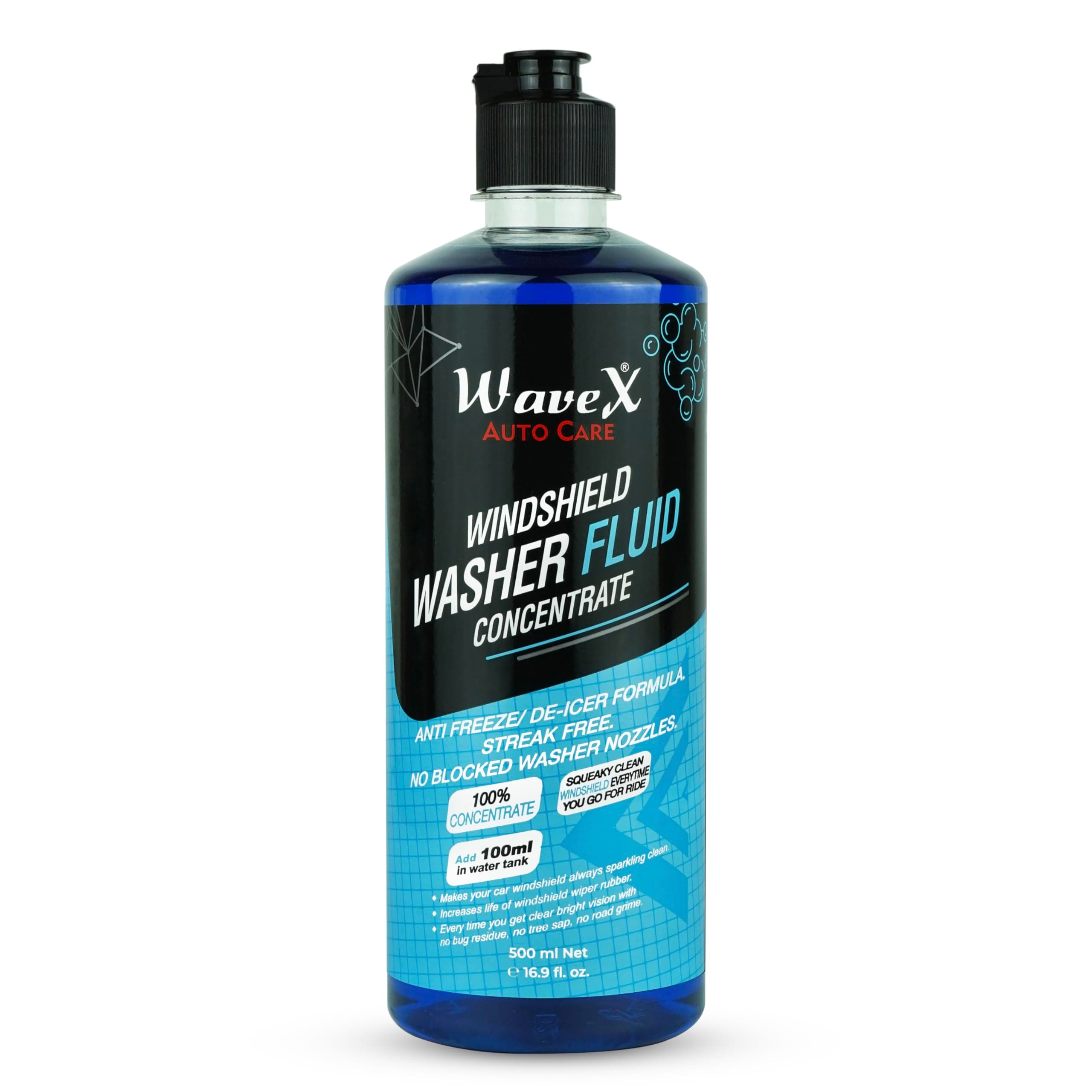 Wavex Windshield Washer Fluid for Car 500ml | Concentrated Car Wiper Fluid for Windshield Tank | Streak-Free Crystal Clear Visibility | Removes Dirt, Oil & Hard Water Marks