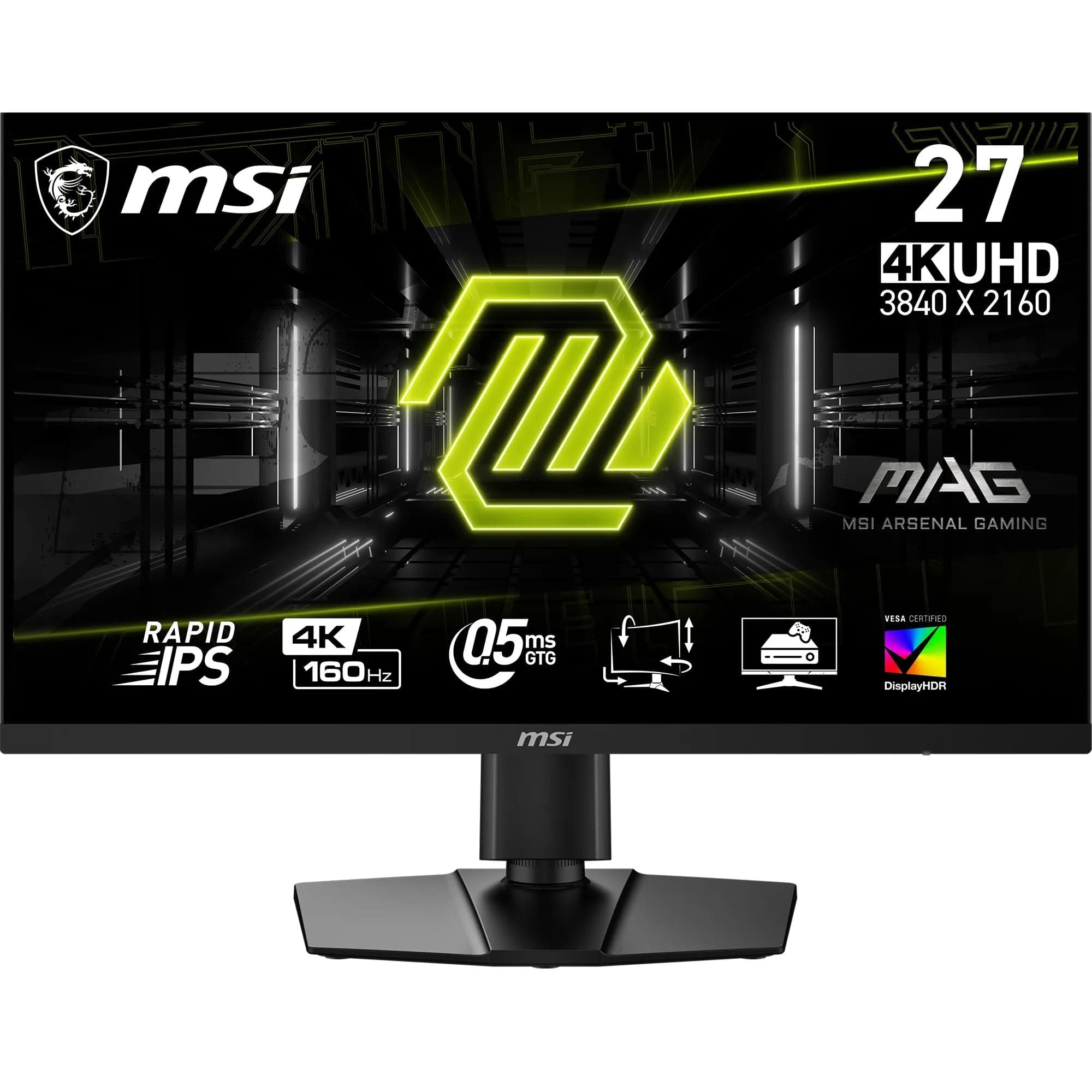 MSI MAG 274UPF E2 27 Inch UHD Gaming Monitor - 3840 x 2160 Rapid IPS Panel, 160 Hz/0.5ms (GtG, Min.), 133% sRGB Colour Gamut, Frameless Design, VESA DisplayHDR 400 - DisplayPort 1.4a, HDMI, USB Type-C