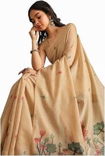 Soch Womens Chanderi Floral Print Saree With Zari Woven