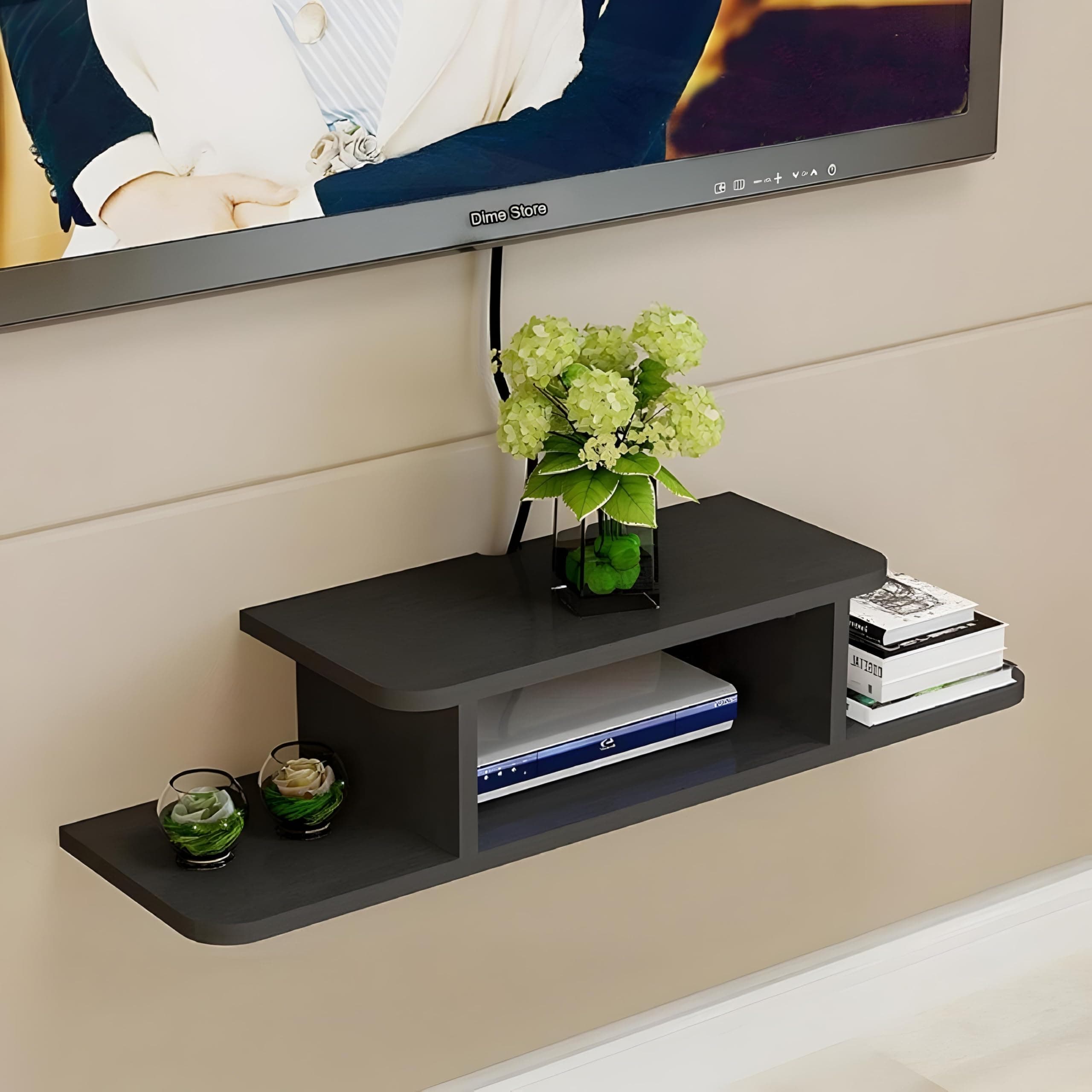 Dime Store Setup Box Stand/Set Top Box Stand Wall Mount for Home Wall Shelf for Holding Speakers WiFi Router Game Console Remote Streaming Device (Black, Standard)