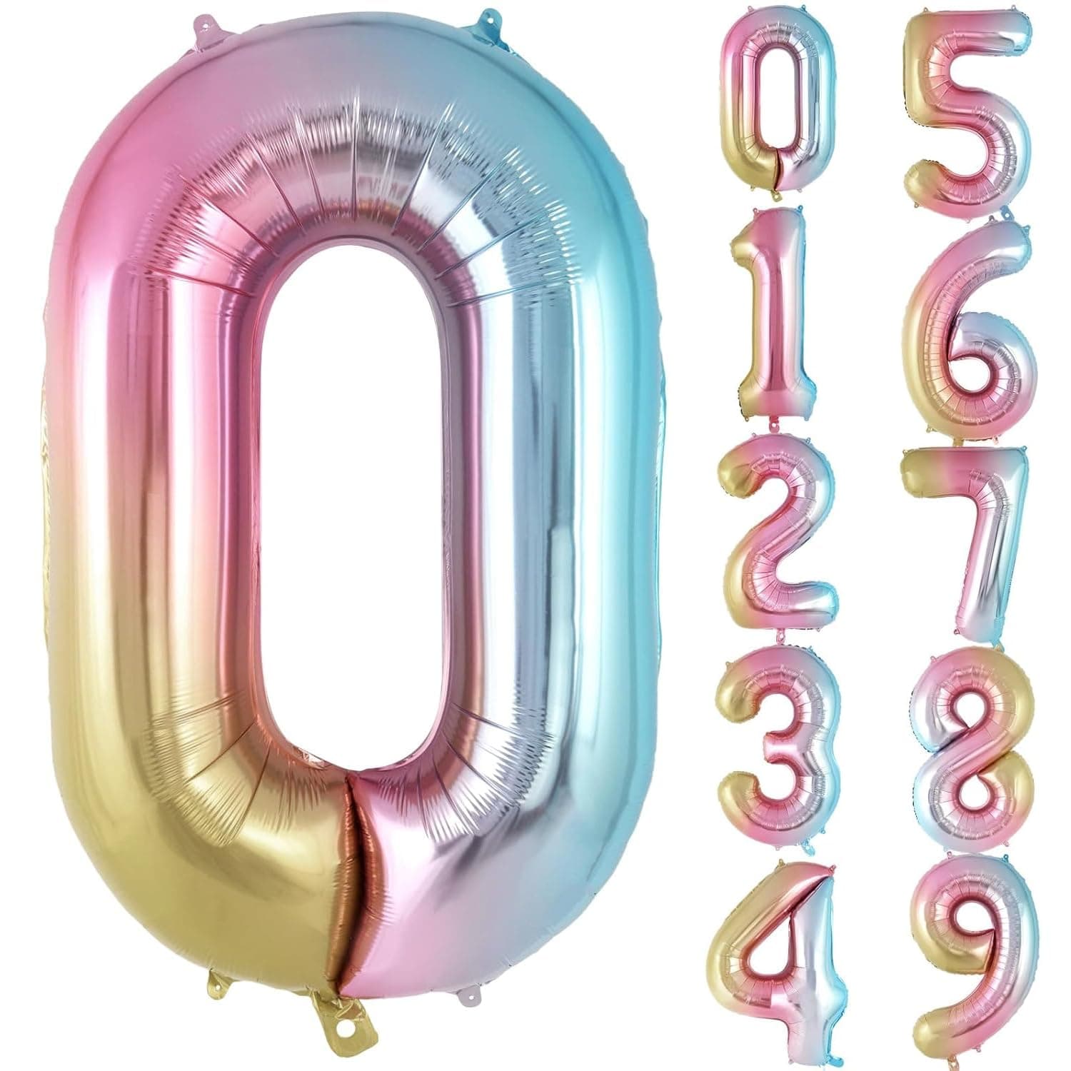 Rozi Decoration 32 Inch Rainbow Theme 0 Number Foil Balloons for Birthday, Anniversary, 10 Year Bday Party Decorations Items | Number Balloon for Kids & Adults Décor Pack of 1 Pcs