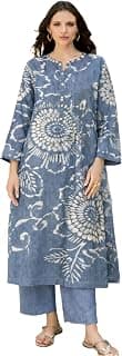 ANNI DESIGNER Kurta Set for Women Erode Rayon Printed | Kurti Set for Woman | Kurta Palazzo 2 Piece Outfit | Band Collar 3/4 Sleeve A-Line Fit Ethnic Dress Stylish Kurta Sets for Women Clothing