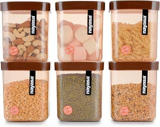Nayasa Fusion 1000 ml BPA Free Food Grade Airtight Kitchen Storage Stackable Containers - Set of 6 | Brown