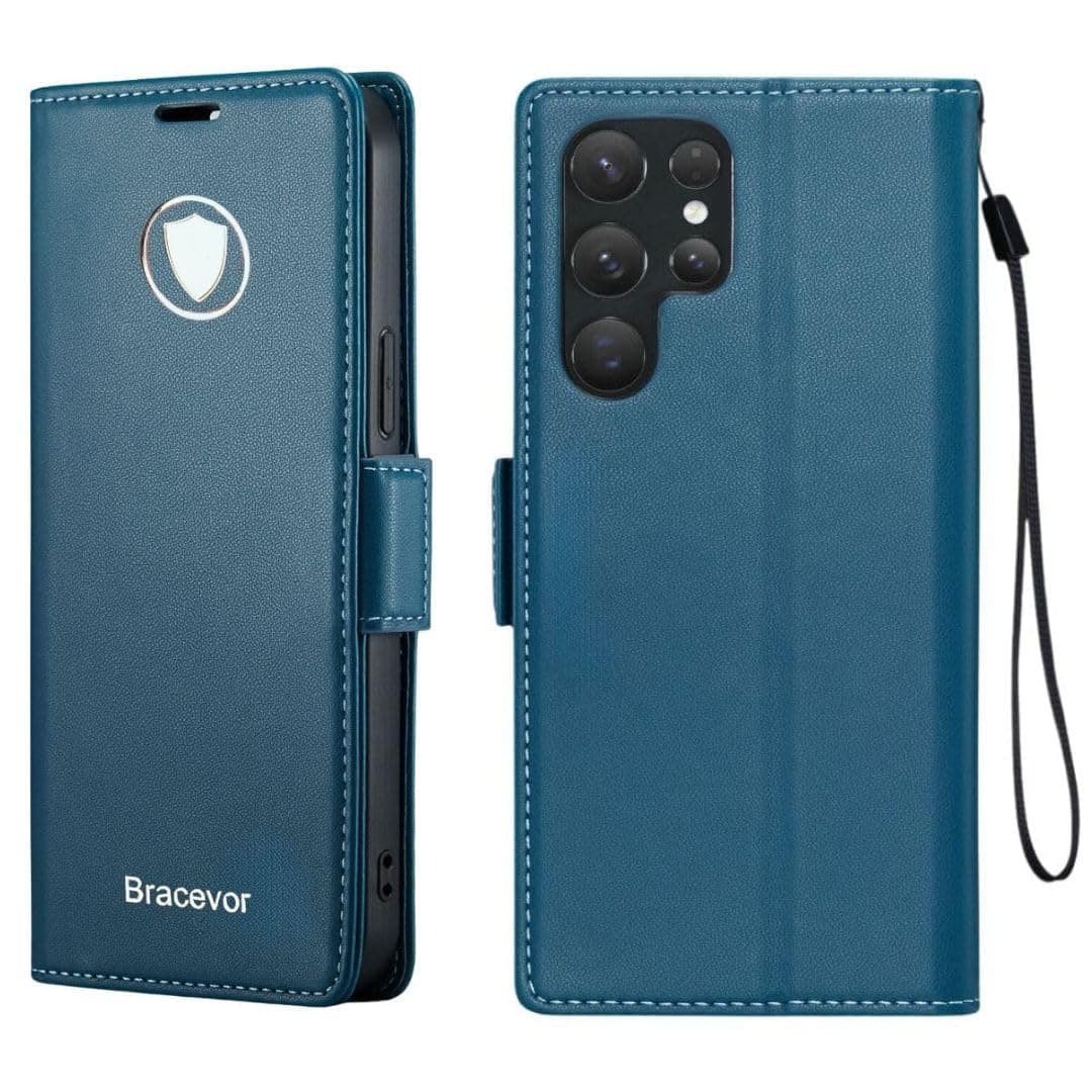 Bracevor Deluxe Leather Flip Cover case for Samsung Galaxy S24 Ultra 5G : Blue | Full Camera Cover | RFID Blocking Wallet Pockets | 360 Degree Protection