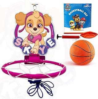 Wembley Paw Patrol Basket Ball for Kids Boys Girls Basketball Set with Deflated Ball, Hoop, Hanging Board & Pump Indoor Outdoor Games Birthday Gift for Children - Skye