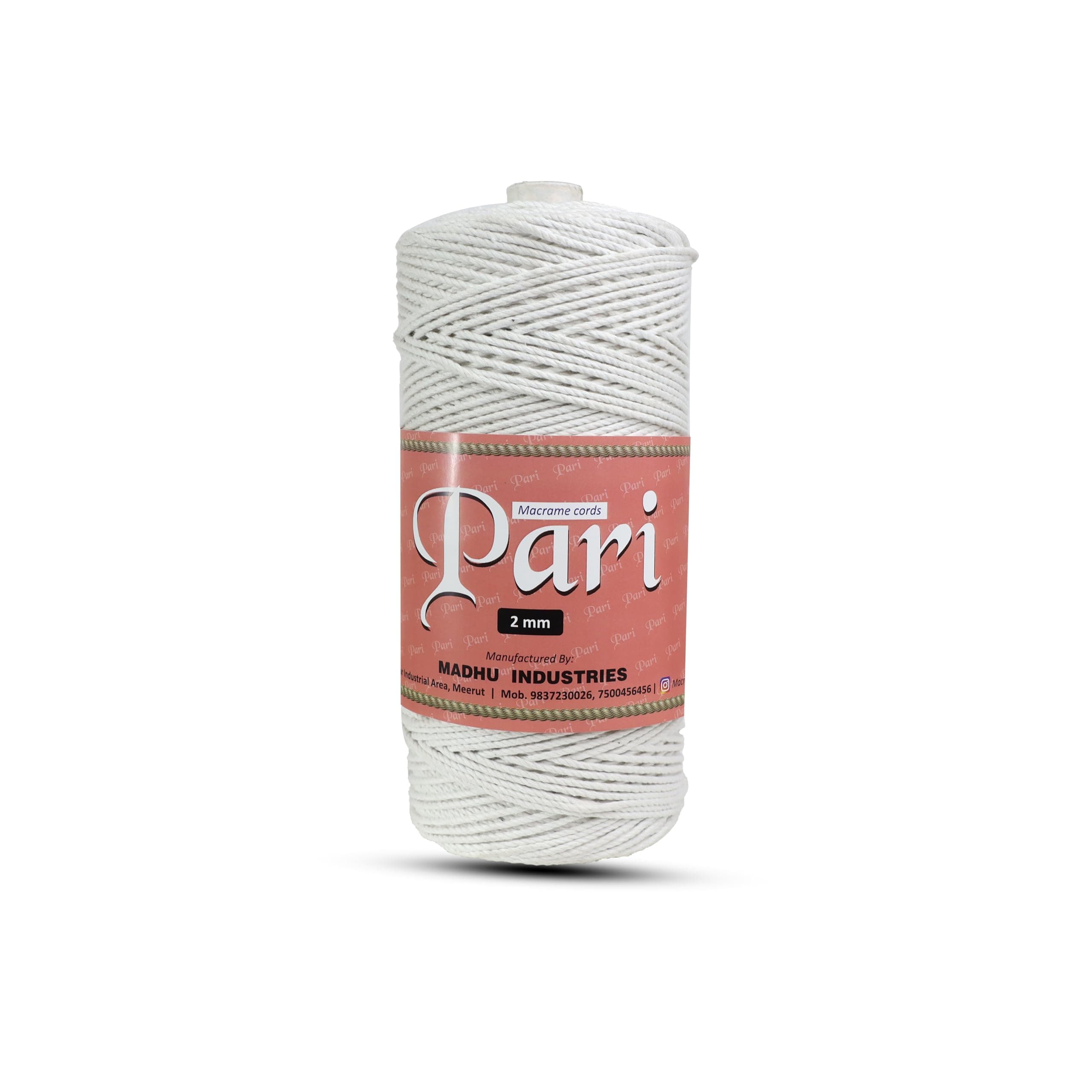 Macrame Cords Pari Cotton Cord Dori Thread | 2mm Twisted (3Ply) | Pure White | 350-400 Metres | 1kg Spool | Cotton