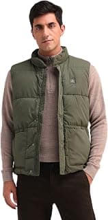 Arrow Sports Mens Green Solid Sleeveless Polyester Classic Jacket