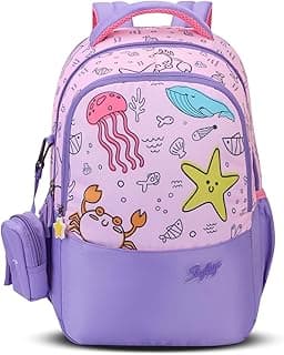 Skybags Ruby Soft Feel Fabric 3 Compartments 2 Bottle Pockets Detachable Happy Pouch 22 Liters School Backpack For Girls