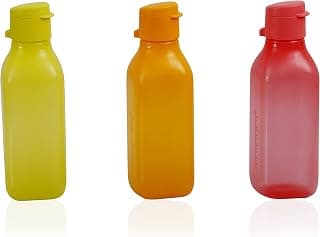 Tupperware Square Fliptop Plastic Bottle Set, 500ml, Set of 3, Multicolour