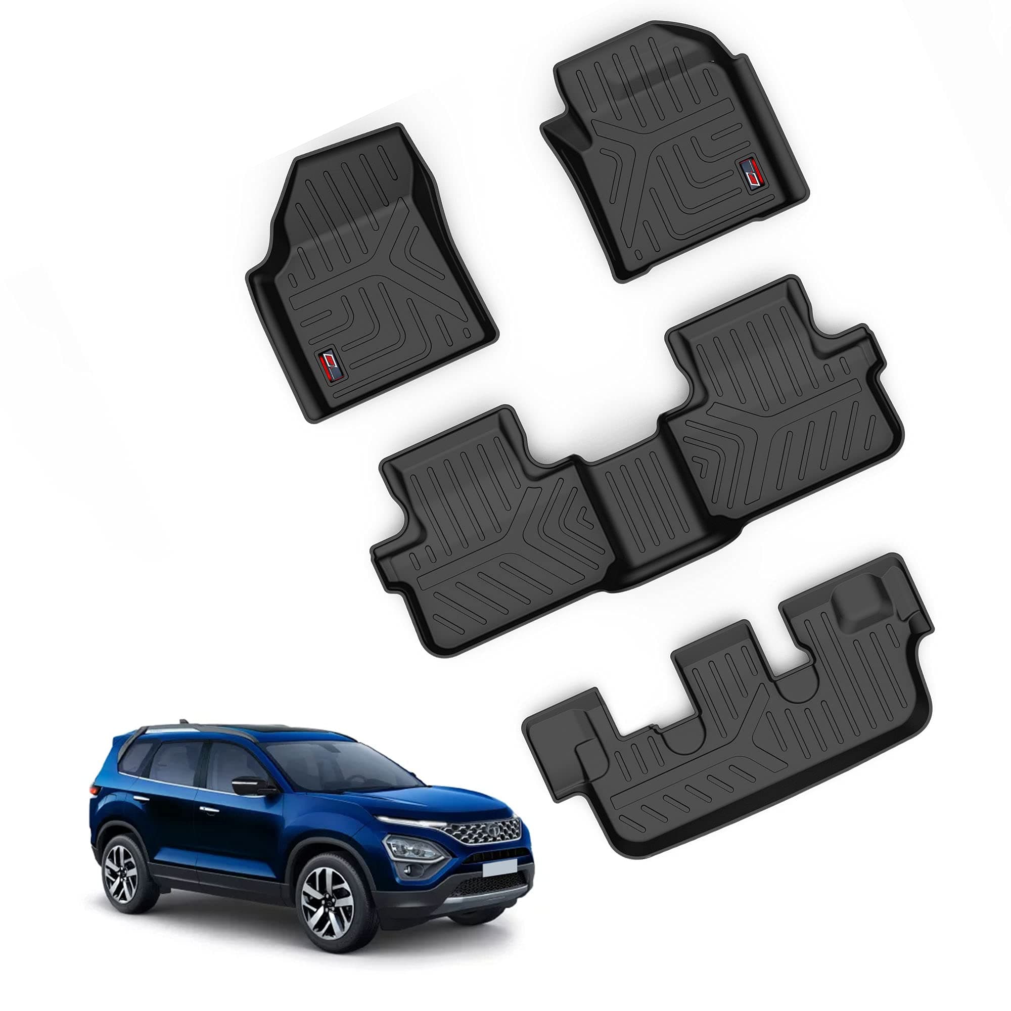 GFX TPV Premium 3D Life Long Car Floor Mats Compatible with TATA Safari 2021 Onward (Manual) (7 Seater)