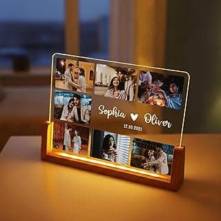 Customized Photo Led Light With Adapter Frame for Couples | Personalized Picture Frame Wooden Stand | Custom Gift | Romantic Anniversary, Wedding, Birthday valentine's day for Gift Him or Her (U Shape Lamp)