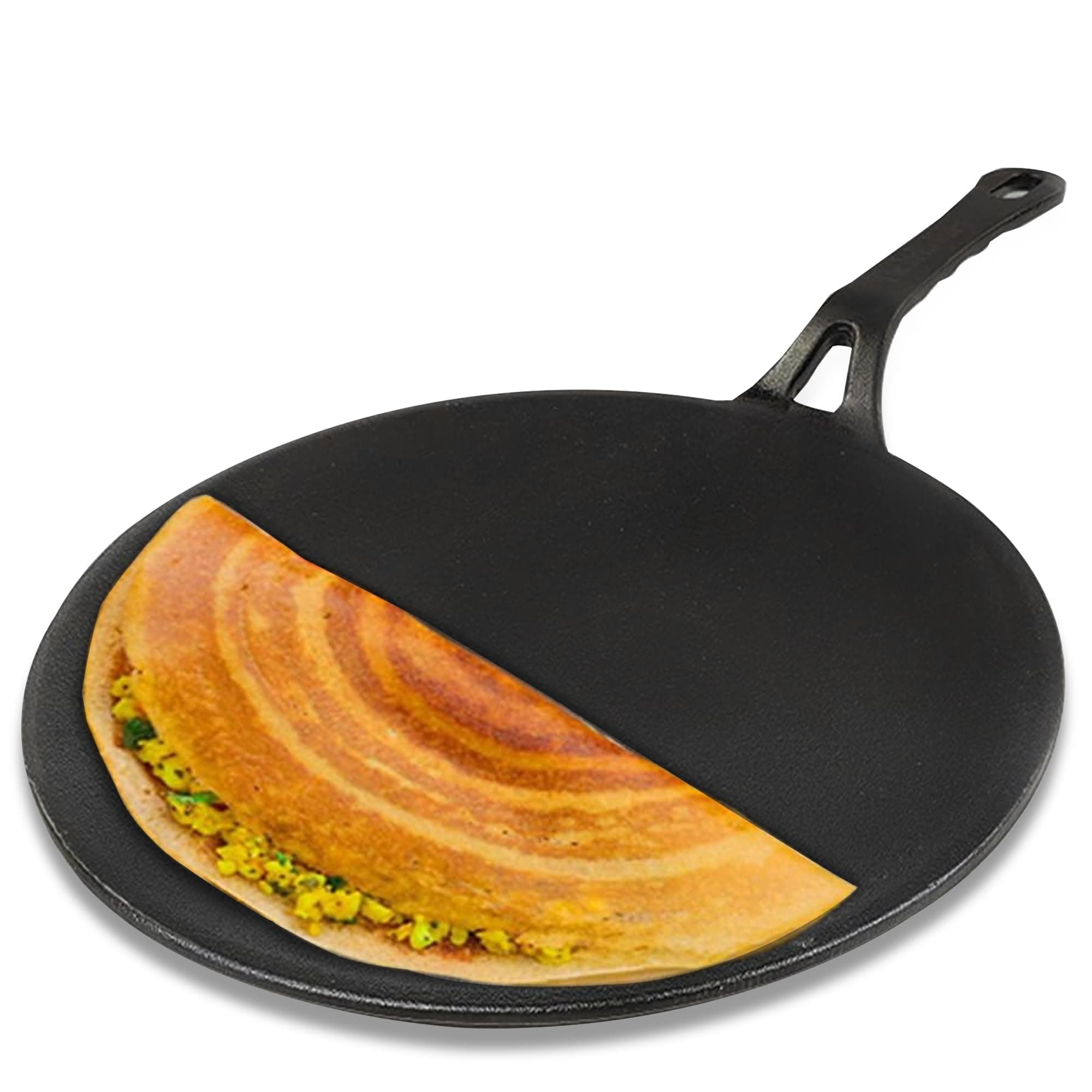 The Indus Valley Pre-Seasoned Cast Iron Concave Tawa for Dosa/Chapathi| Nonstick,100% Pure & Toxin-Free (Pre-Seasoned Cast Iron Tawa, 26Cm/10.2 Inch), Black