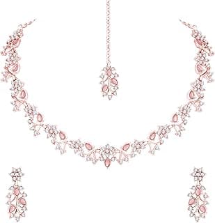 Atasi International American Diamond AD with Colorful Crystal Necklace Jewellery Set for Women/Girls | Perfect for Weddings, Parties & Festive Occasions