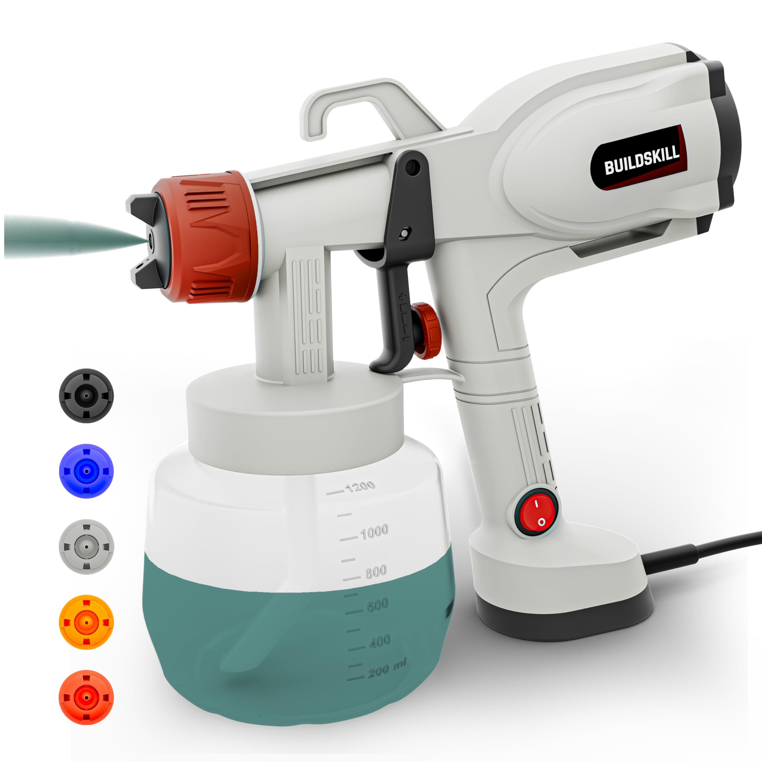 BUILDSKILL 400W 1200ML Large Container Paint Sprayer | 5 Nozzles | Copper Motor | 38000RPM No Load Speed | Heat Sink | 3 Spray Patterns | Electric Paint Spray Machine for Home, DIY & Professional Use