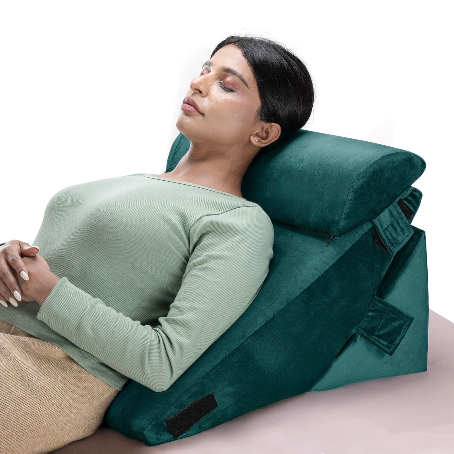 Wakefit Wedge Cushion | 1 Year Warranty | Back Support Pillow for Bed, Memory Foam Leg Pillow with Headrest for Sitting, Acid Reflux & Sleeping | Green