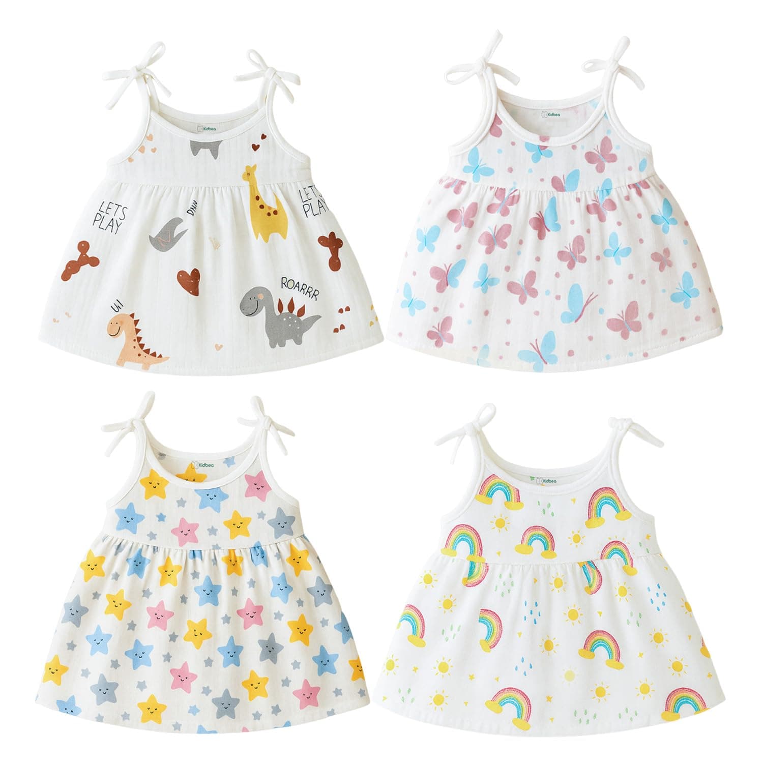 Kidbea Muslin Frock for Baby Girls | Cotton Dress for Newborn Babies | Sleeveless, Tie-Up Shoulders Summer Wear Clothes
