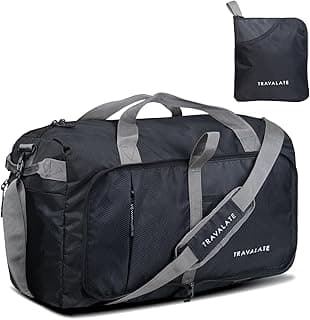 TRAVALATE 50L Foldable Travel Polyester Duffle Bag With Separate Shoe Compartment And Adjustable Shoulder Strap| Water And Tear Resistant Overnight Bag For Men & Women Black, 25.4 Cm