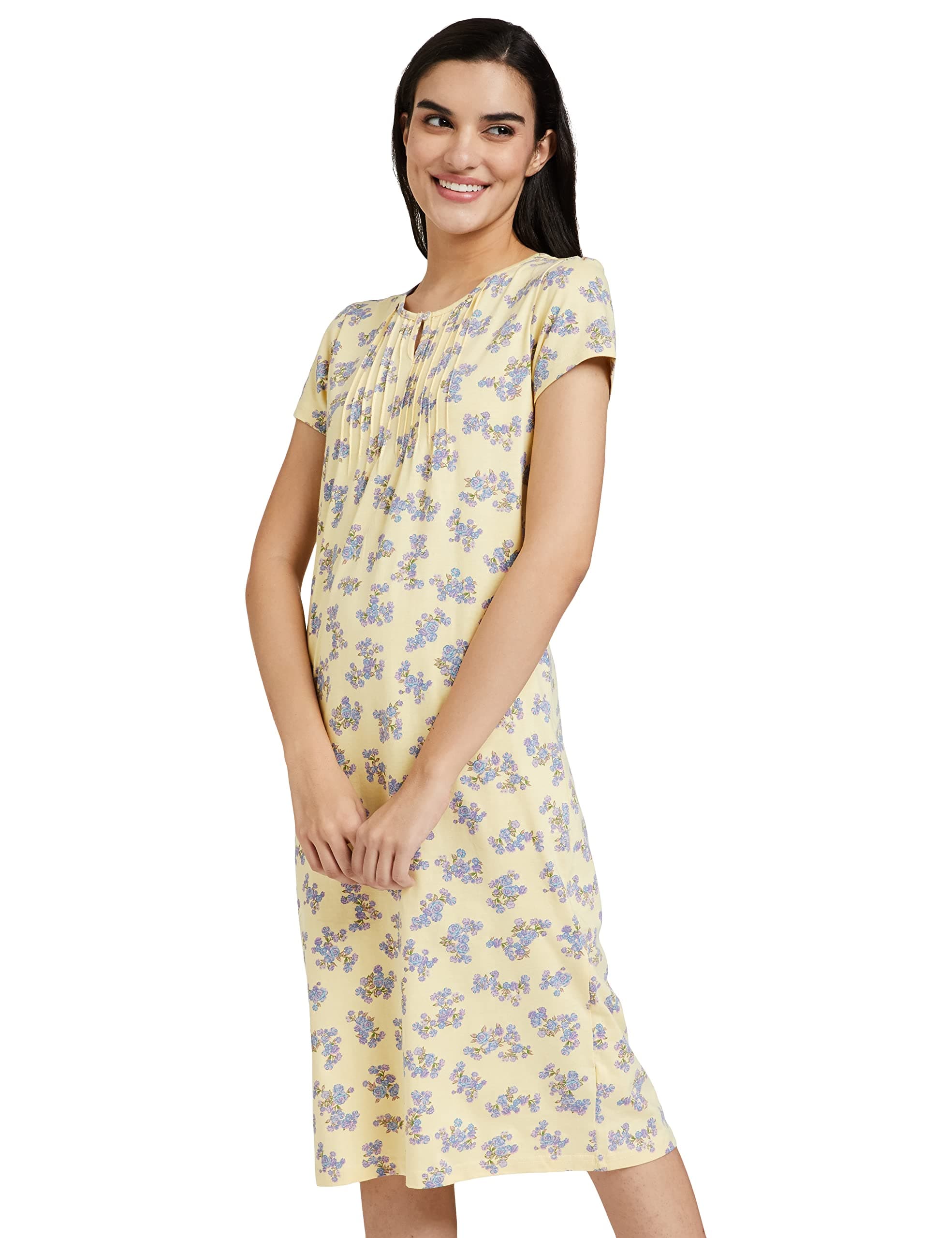 Amazon Brand - Symbol Women Cotton Calf Length Regular Fit Nighty | Night Dress (Available in Plus Sizes)