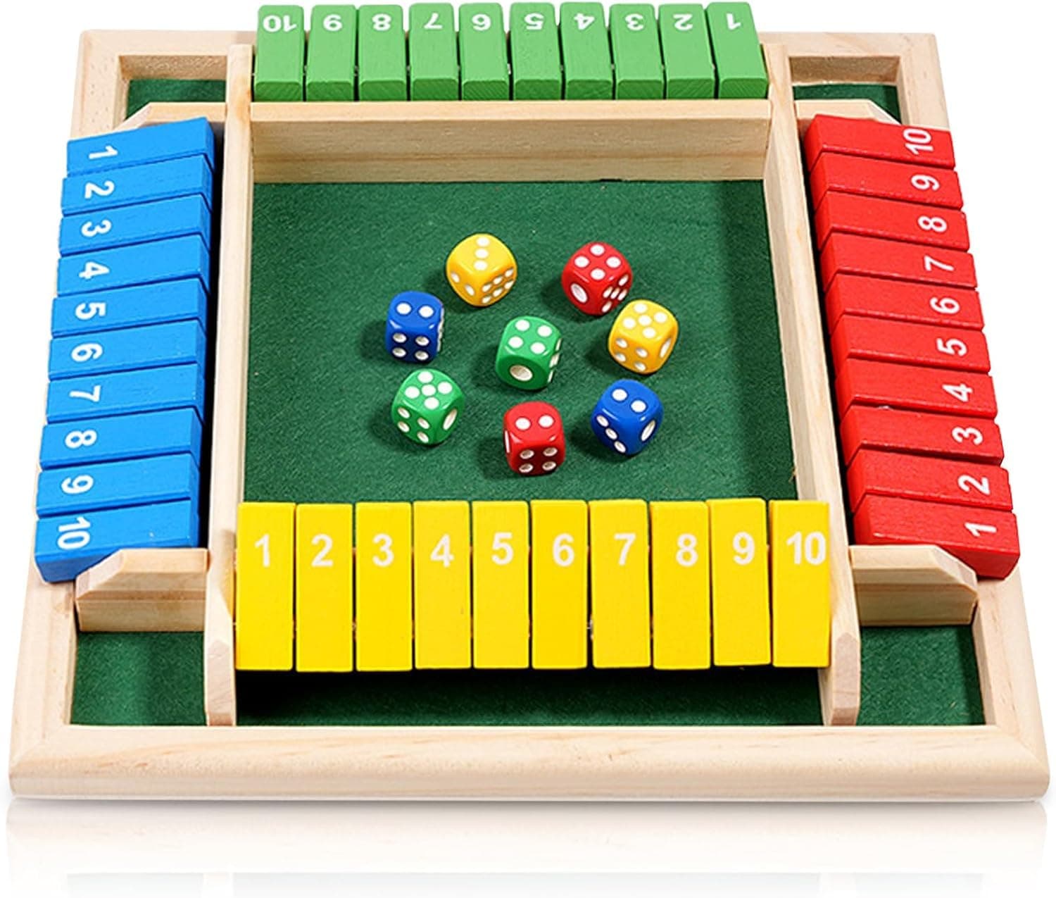 SHINETOY 8 Dice Shut The Box Game | Classic 4-Sided Wooden Board Game for 2–4 Players | Educational Tabletop Toy for Learning Numbers, Math Skills & Family Fun Pub Game