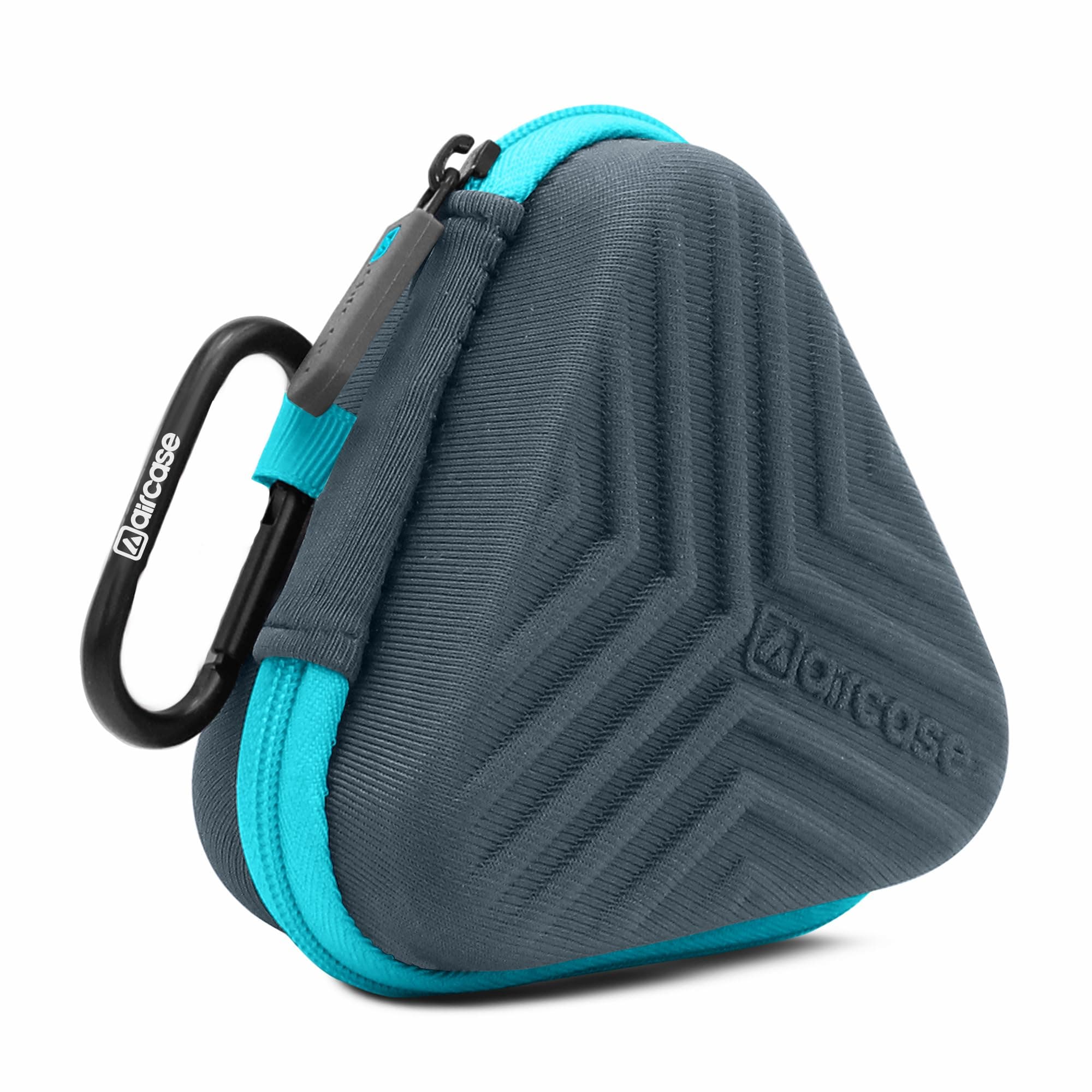 AirCase Earphone Carrying Case | Shockproof EVA Hard Shell, Soft Lining, Mesh Pocket | Travel Organizer Pouch with Carabiner & Zipper for Earbuds, USB Drives, SD Cards, Cables (Green Zip)