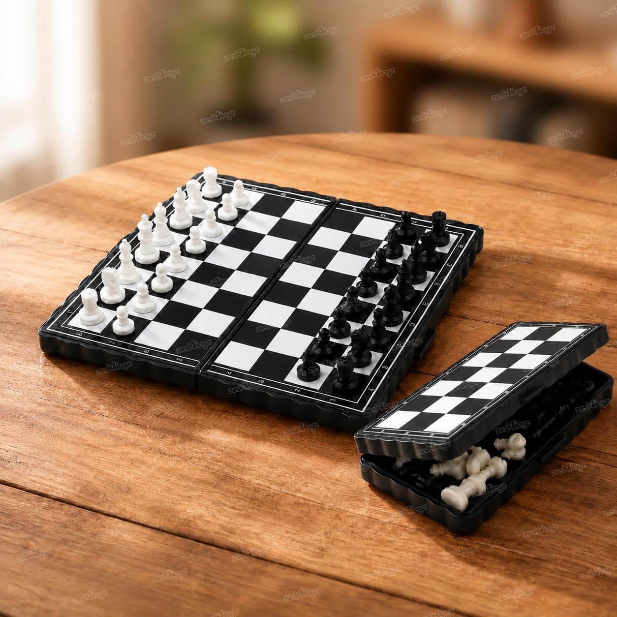 Zest 4 Toyz Small Magnetic Chessboard Game Set for Kids Travel Portable Case Chess Set with Folding Board 2 Players Travel Toys for Kids and Adults (Black and White)