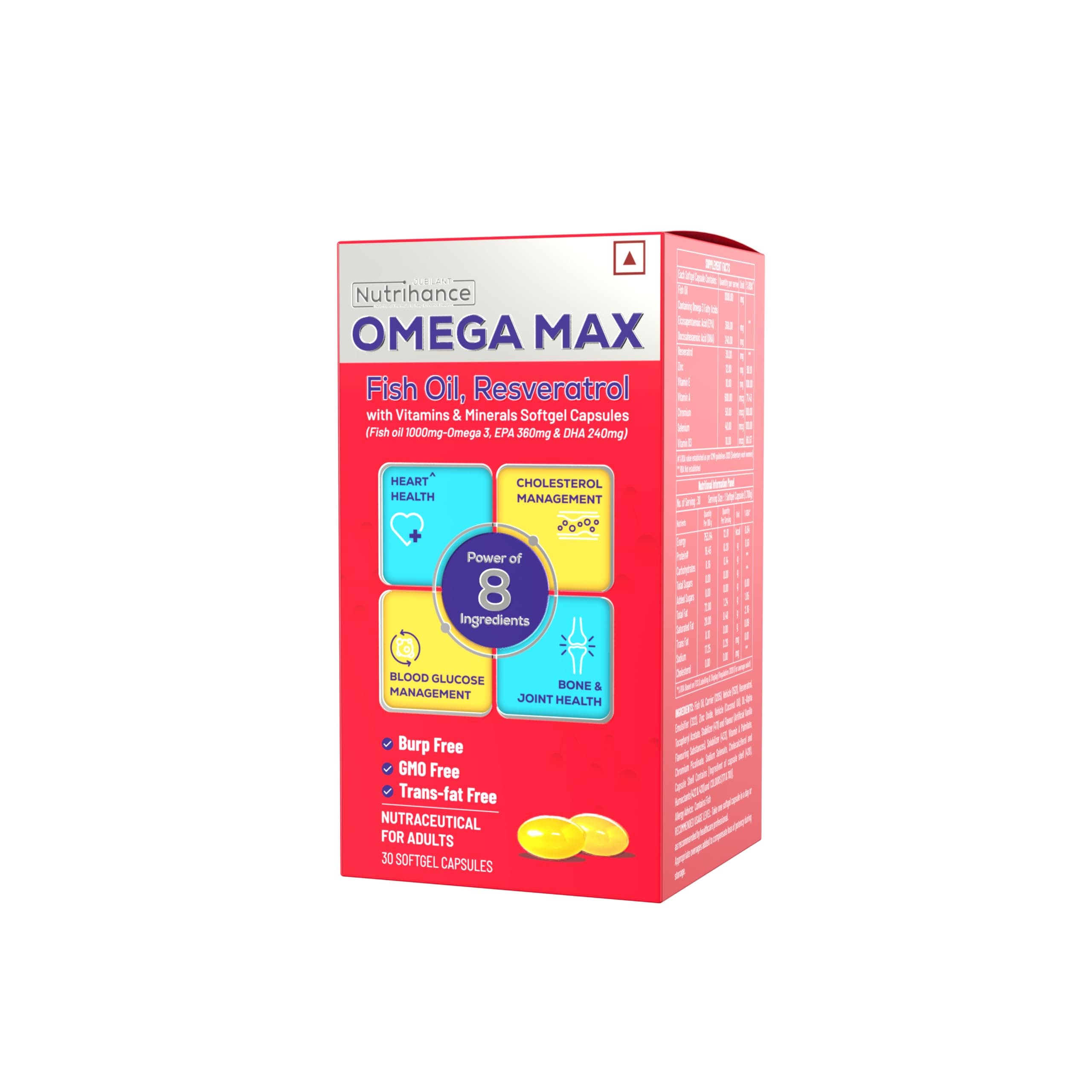 JUBILANT Nutrihance Omega Max Fish Oil Capsule For Men And Women, 30 High Omega 3 Fish Oil Capsules
