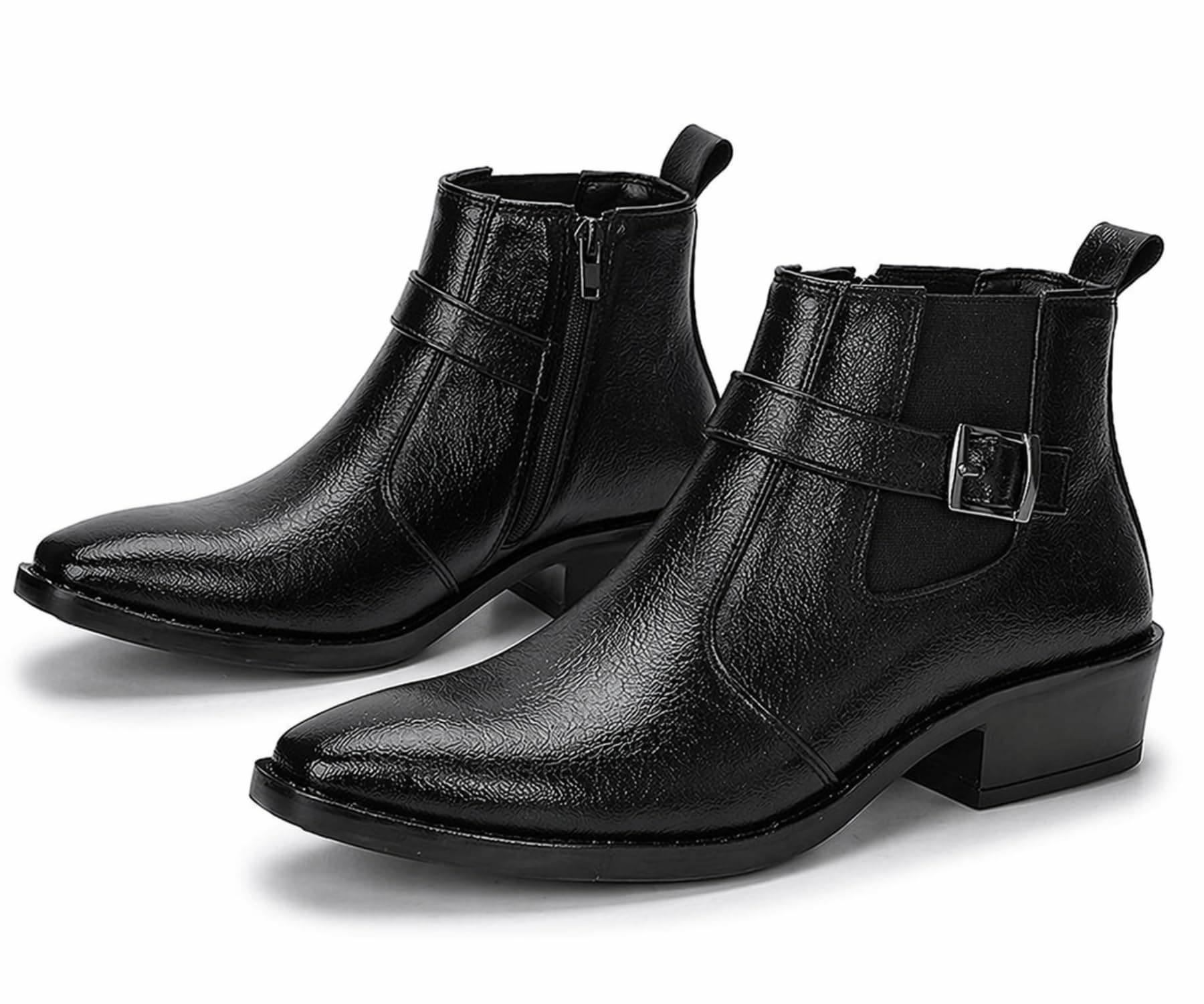Kraasa Men’s Synthetic Leather Ankle Boots with Side Buckle Strap, Elastic Panel & Durable TPR Sole Casual & Formal Wear Boot
