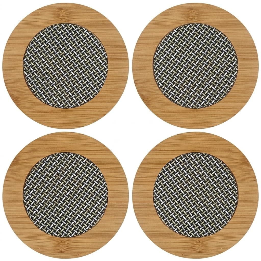 Dribble Eco-Friendly Bamboo Wooden Coaster Set of 4 | Round Heat Resistant Pan Pot Holder Mats 16.5 x 16.5 cm | Natural Bamboo Trivets for Dining Table, Kitchen Counter & Home Decor