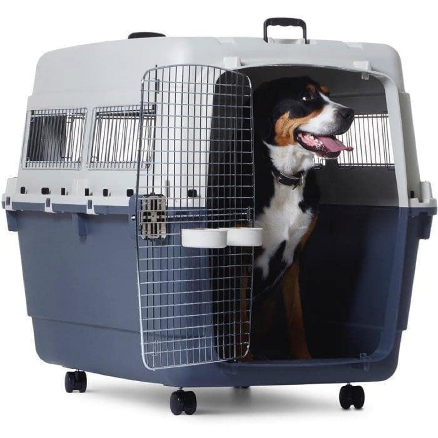 PETARCHI DESIGN STUDIO FOR PETS 48" Heavy Duty Dog Travel Carrier Flight Crate for Dogs Iata Compliant Airline Approved Dog Crate Pet Travel Kennel - White & Grey (48 Inches, L X 32" W X 35" H)