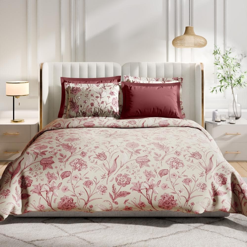 Wakefit Cotton Fitted Bedsheet | 300 TC Elastic Fitted Sheet, Queen Bed Bedsheet With 2 Pillow Covers | Caroline - 75X60 Inches,Multi