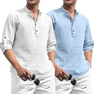Zombom Combo of Men's Solid Cotton Polyester Blend Full Sleeve Straight Kurta Shirt (Pack of 2)