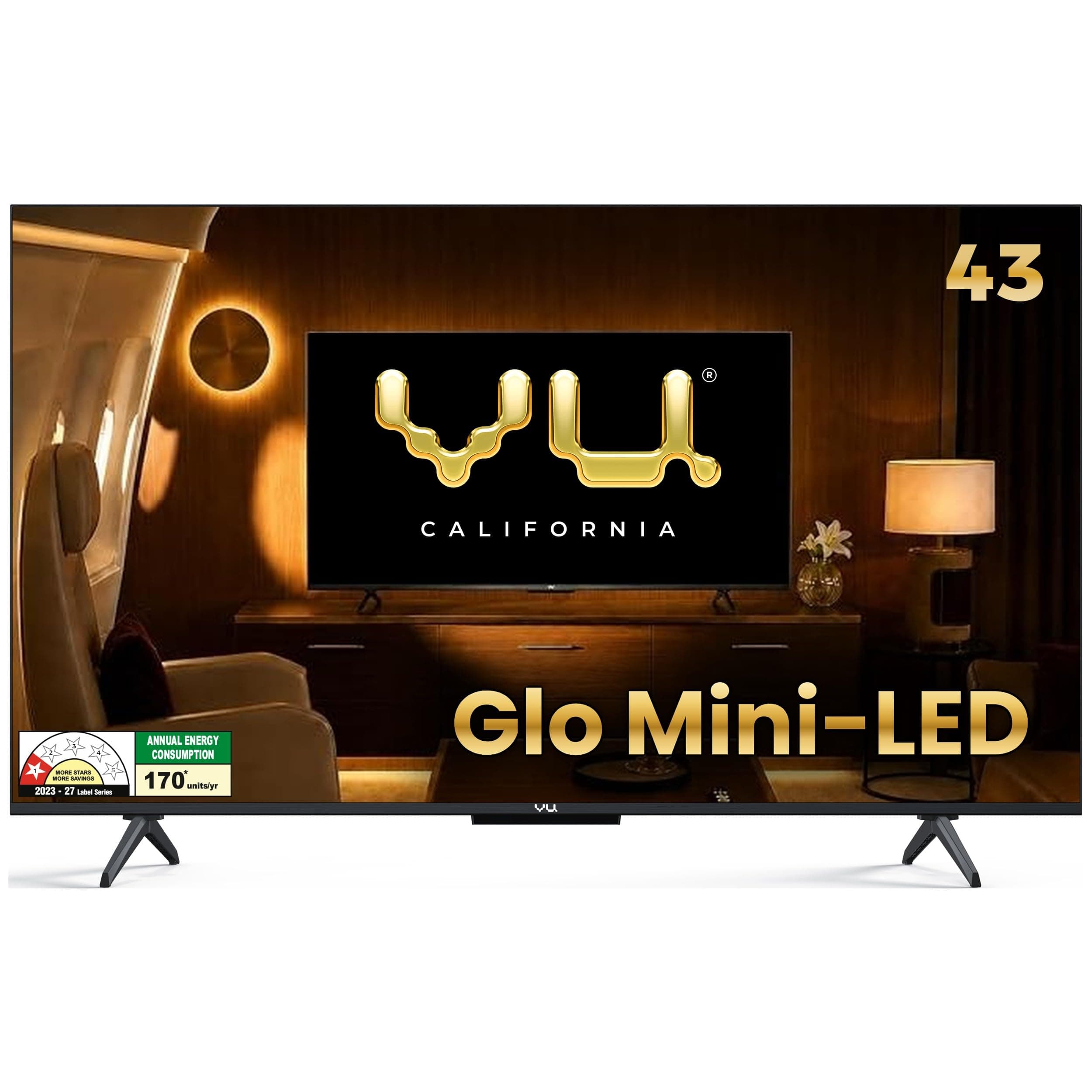 Vu California 108cm (43 inches) Glo MiniLED Google 4K TV VUGLOMINILED 2026 | 600Nits HDR Brightness QLED Picture I 2xSpeaker+2xWoofer 50W VuFX Sound