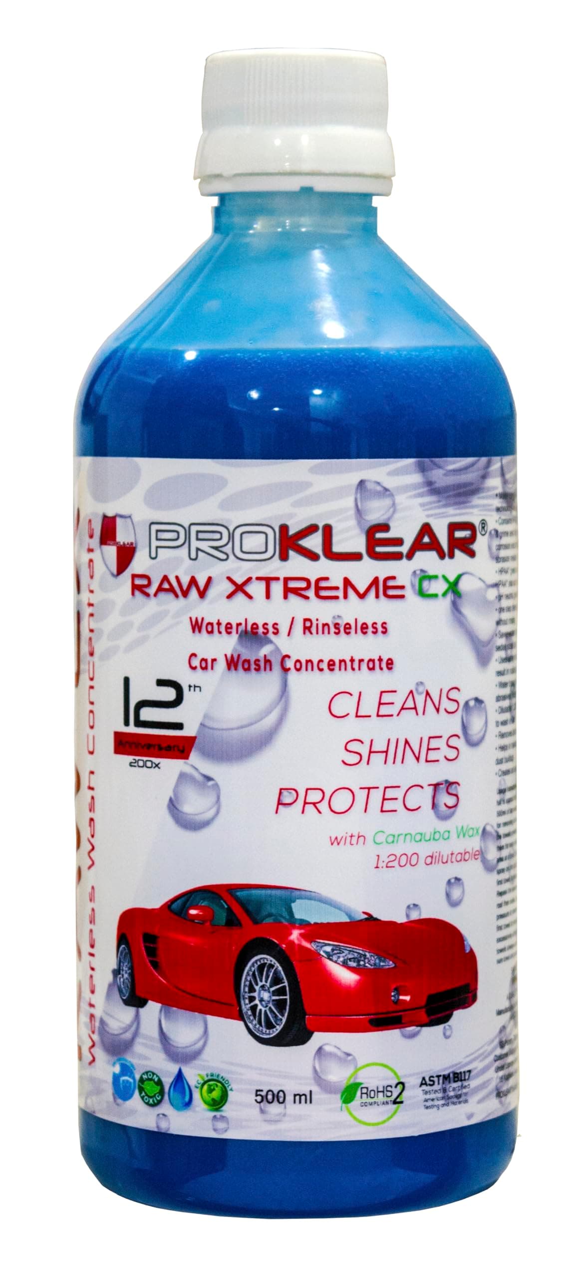 PROKLEAR Waterless Dry Car Wash 500ml Concentrate RAW Xtreme CX Carnauba Wax Rinseless/Waterless Auto Wash Concentrate - 100 Washes Makes 50 liters