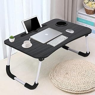 PALAK Foldable Wooden Mini Laptop Table for Bed, Smart Study Table with Drawer Kids & Adults (US-COTTEDS .Black.), 60cm, 40cm