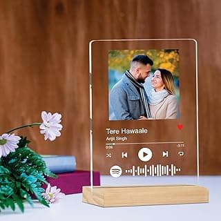 Giftplease Customized Spotify Photo Frame with Song Code & Photo | Personalized Acrylic Plaque with Wooden Stand | Birthday for Brother, Sister, Couples | 6x9 Inch Transparent