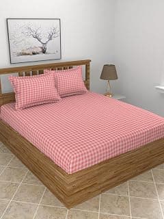 MORADO Premium Glace Cotton 210 TC Double Bedsheet with 2 King Size Pillow Covers (90x100 Inches, (Pink)