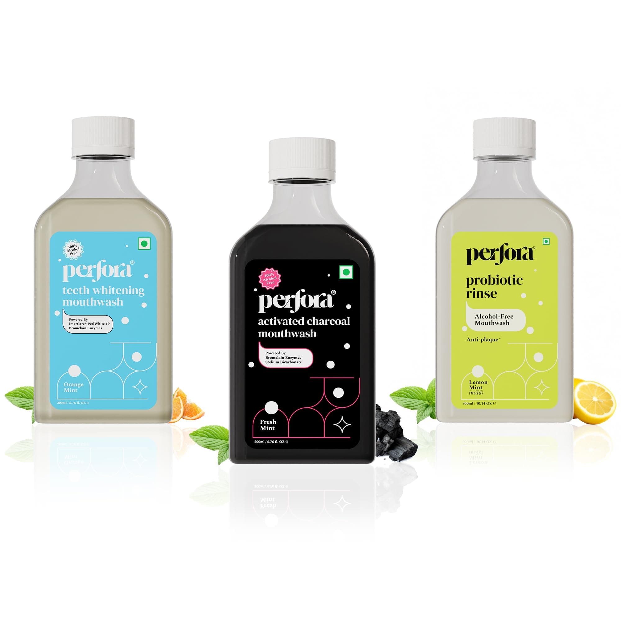 Perfora Mouthwash For Oral Care - 600ml (200ml x 3) | Alcohol-Free Mouth Wash Liquid With Probiotics, Hyaluronic Acid, & Vitamin C | Freshens Breath & Removes Germs | No Artificial Flavors