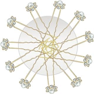 TEMPERIA (12pcs) Diamond Pearl U Pins Hair Accessories for Women & Girls - Decoration Pearls Beads Hair Clip for Bride Hairstyle - For Wedding/Parties (MN01)