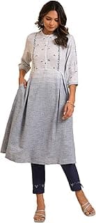 W for Woman Women's Cotton Regular Fit Striped Regular Kurta