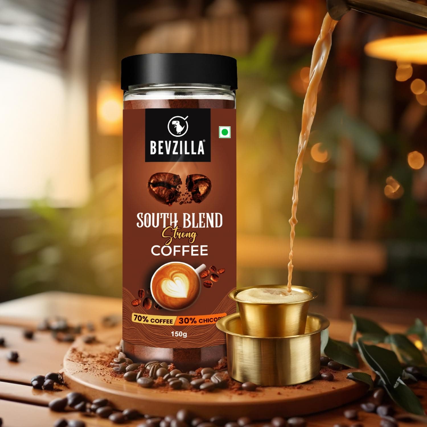 Bevzilla 150 Gram Instant Filter Coffee Powder – South Blend | 70% Coffee, 30% Chicory | Extra Strong | Bold Taste | Quick Preparation