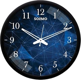 Amazon Brand - Solimo 12-Inch Contemporary Plastic&Glass Analog Wall Clock-Designer(Silent Movement,Black Frame)